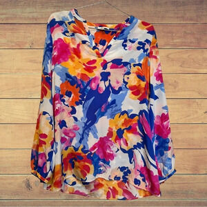 Tyler Boe Watercolor Popover 100% Silk Blouse size Small